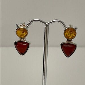 Cognac and Cherry Amber Dangle Earrings